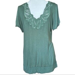 H&M Green Lace Trim Top